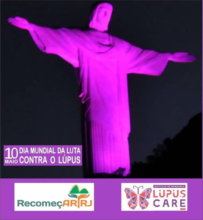 Cristo Redentor de roxo em alusão ao Lupus Day