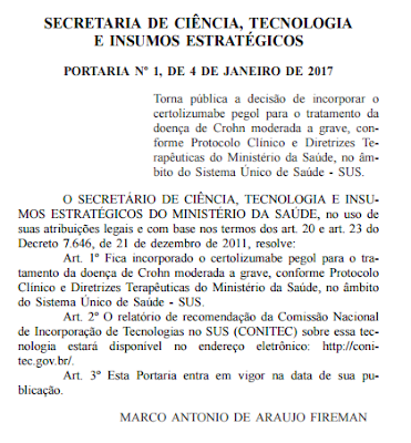 Certolizumab Pegol será distribuído pelo SUS para tratar doença de Crohn