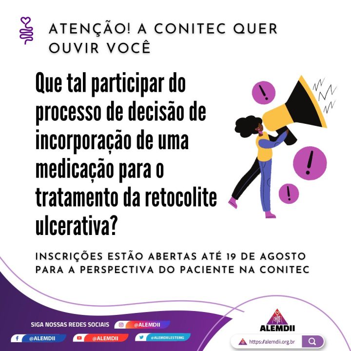 Medicamento para tratamento da retocolite é tema de chamada pública para Perspectiva do Paciente